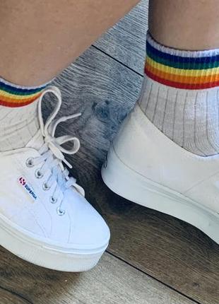 Кроссовки белые текстильные на высокой подошве superga (испания)8 фото