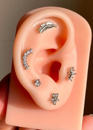 Сережки для пірсингу вуха для хряща корона квіти перо каміння