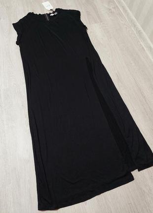 Платье новое туника длинная миди черная с вырезом2 фото