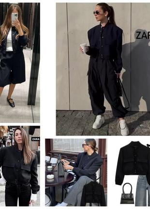 Бомбер черный экрю куртка zara4 фото