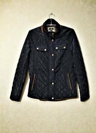Стильна куртка утеплена на тонким синтепоном чорно-синя комір-стійка стьобана жіноча на дівчину
