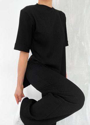 Костюм женский черный, однотонный оверсайз футболка брюки свободного кроя на высокой посадке, качественный стильный туреченица