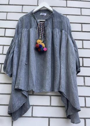 Сіра блуза туніка вільного крою в етно бохо стилі бавовна tu
