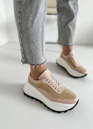 Кожаные высокие кроссовки,женская обувь