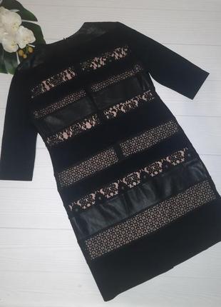 Нарядное черное платье кружево с кожей р.50-544 фото