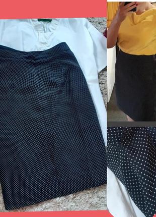 Базовая  юбка карандаш с карманами черная в мелкий горох,  р. 16-18