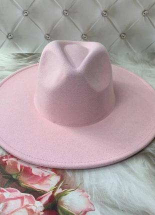 Шляпа женская широкая поля розовая3 фото