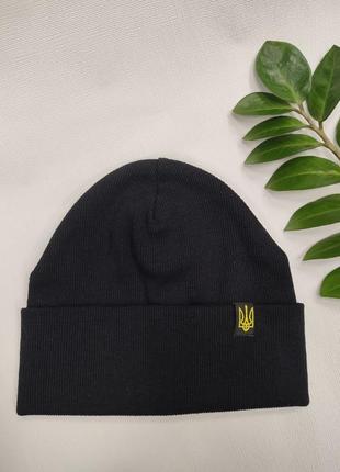 Мужская шапка украинная черная, шапка с логотипом украины, шапка украинская хаки1 фото