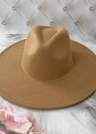 Шляпа женская широкая поля бежевый6 фото