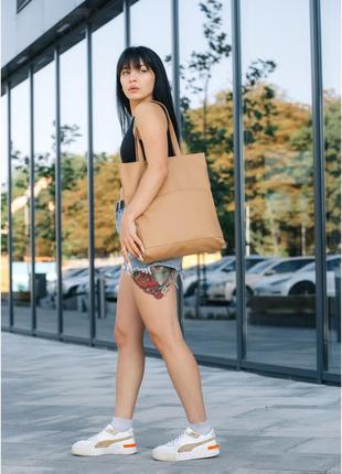 Женская сумка sambag shopper бежевая5 фото