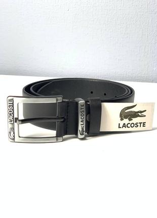 Чоловічий ремінь lacoste чорний на подарунок в коробці