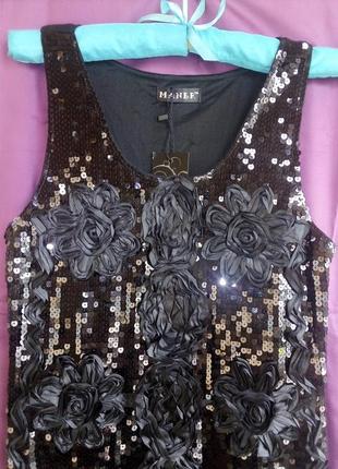 Сукня/маленьке чорне плаття з пайетками і квітами із атласної стрічки, р.s