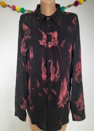 Оригінальна віскозна готична сорочка з палаючими трояндами