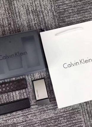 Мужской набор calvin klein черный с 2 ремнями на подарок мужу / брату / коллеге / дяде5 фото