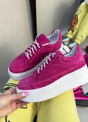 Эксклюзивные кроссовки из натуральной итальянской кожи и замша на платформе