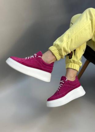 Стильні кросівки з італійської шкіри та замші жіночі на платформі6 фото