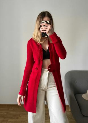 В'язаний червоний кардиган - пальто1 фото
