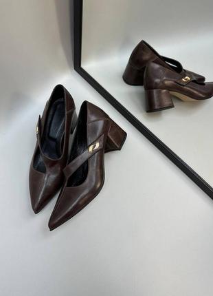 Екслюзивні туфлі лодочки з італійської шкіри та замші жіночі на підборах3 фото