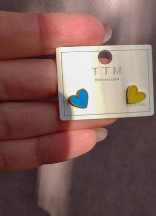 Сережки пусети жовто-блакитні. ttm stainless steel. сталь. xuping. колір золото