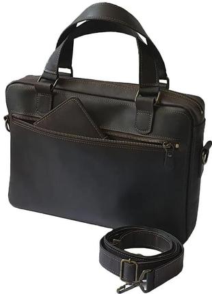 Кожаная мужская сумка для документов а4 с ручками большая горизонтальная через плечо коричневая