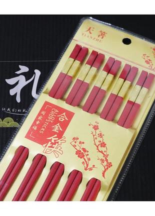 Набор палочек для еды 5 пар красного цвета цзиньфу, палочки для суши1 фото