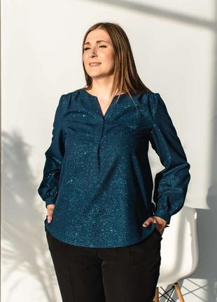 Темно-синяя торжественная женская блуза , большие размеры, опт и розница 50, 52, 54, 56
