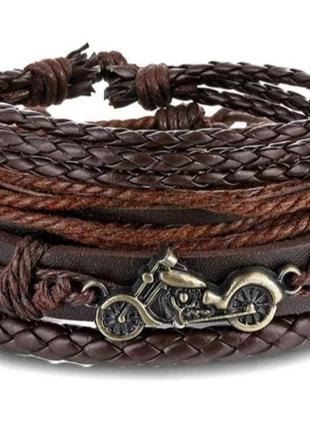 Набір шкіряних чоловічих браслетів — чоловічий браслет "байк"