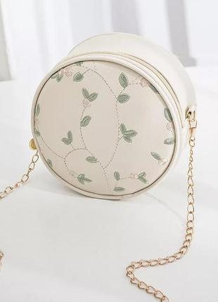 Модная белая женская сумочка клатч с вышивкой. женская круглая мини сумка. маленькая сумочка
