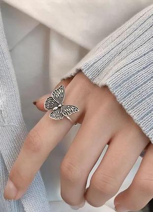 Кольцо посеребренное с бабочкой кольца покрытие серебро 925 под ретро винтаж3 фото