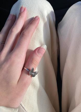 Кольцо посеребренное с бабочкой кольца покрытие серебро 925 под ретро винтаж5 фото