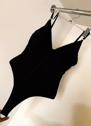 Чорний жіночий суцільний злитий відрядний купальник боді бодік зі стрингами бікіні чашки