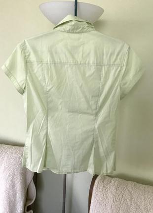 Салатовая хлопковая рубашка стрейч2 фото