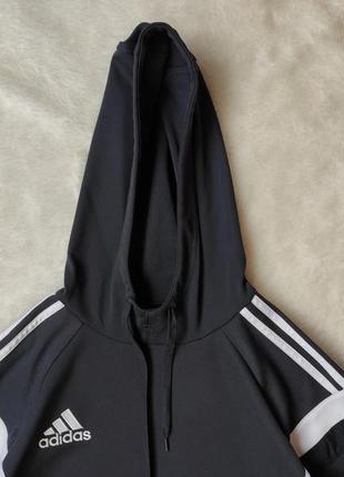Черная серая мужская спортивная кофта с капюшоном худи анорак с белыми полосками лампасами adidas5 фото