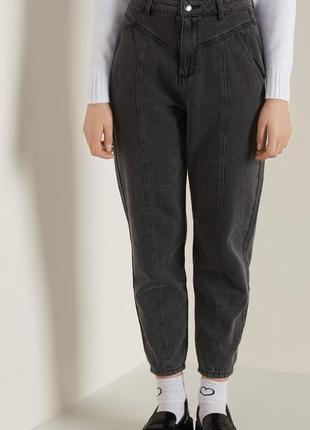 Мішкуваті джинси з високою талією з опуклою строчкою tezenis темно-сірі бавовняні джинси