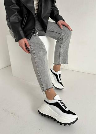 Стильные кроссовки на платформе/танкетке белые/черные кожаные/кожа замшевые/замша женские деми, демисезонные осенние, веснние, летние