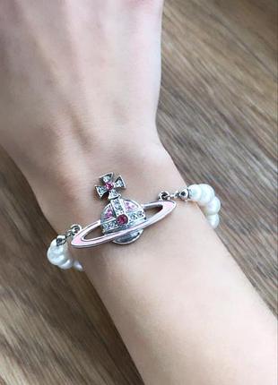 Vivienne westwood жемчужный браслет розовый сатурн