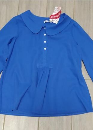 Синя льняна сорочка з воротником7 фото