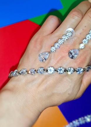 💎 набор комплект браслет серьги сережки люкс класс бижутерия камни " серебряный "