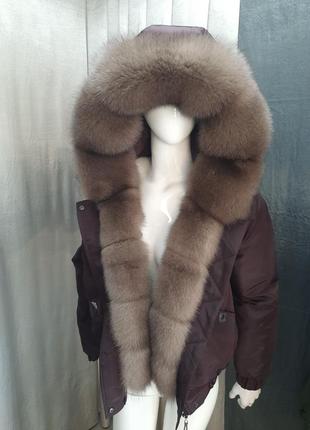 Жіноча зимова куртка бомбер з хутром песця з 44 по 585 фото