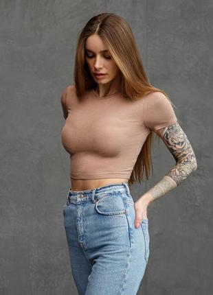 Укорочена футболка бежева 8400