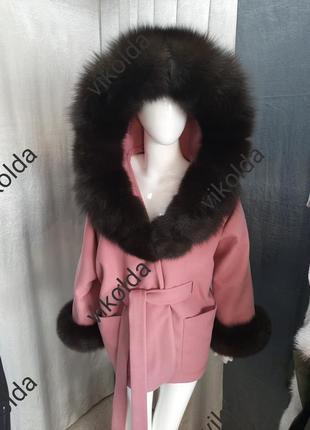 Женское пальто пончо  с мехом песца1 фото