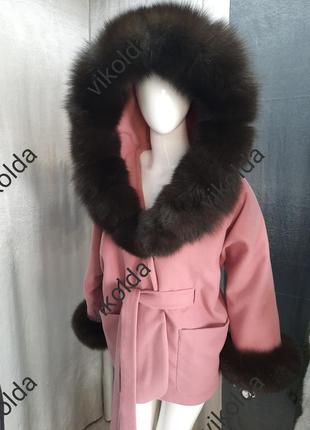 Женское пальто пончо  с мехом песца2 фото