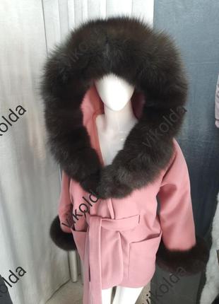 Женское пальто пончо  с мехом песца3 фото