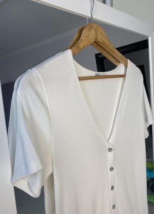Подовжена футболка плаття з щільної тканини в рубчик zara3 фото