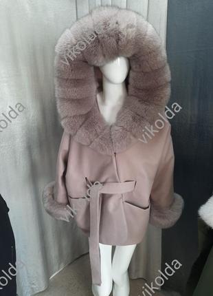 Женское пальто пончо с мехом песца4 фото