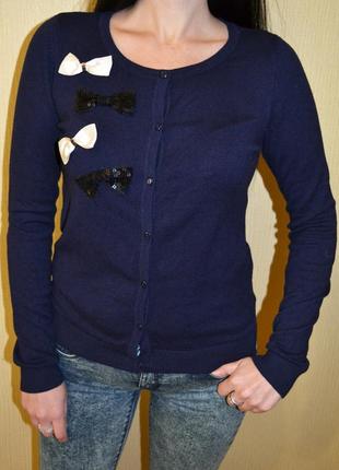 Темно синяя кофта, пуловер calliope с бантиками2 фото