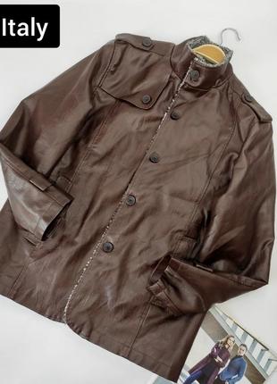 Куртка мужская под кожу прямого кроя коричневая xl