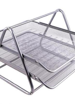 Лоток для паперу 2013 (2 секції, горизонтальний, металевий сітка) сірий knz