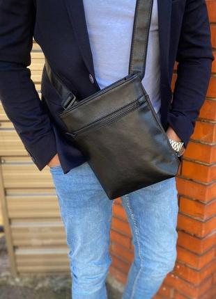 Мужская кожаная сумка через плечо, барсетка из pu кожа, вместительная черная сумка мессенджер для мужчин3 фото