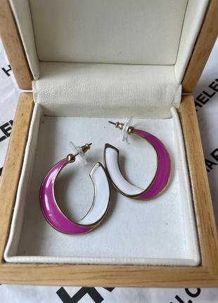 Вінтажні сережки фуксія білі кільця американський вінтаж